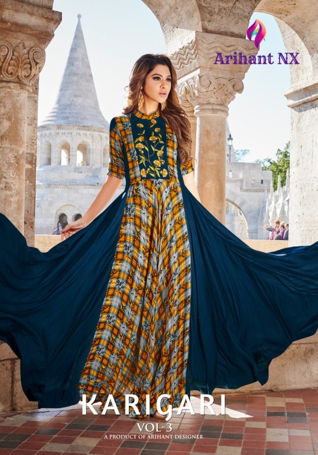 Buy Wholesale Yellow Faux Georgette Embroidered Gown Style Kurti SASYA  VOL-14 NX 8117 By Arihant | Suryavansi Creation | KURTIS ONLINE