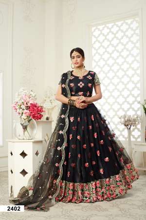 AAWIYA OFFICIAL INAAYAT VOL 12402 BLACK BUTTERFLY NET REGAL LOOK LEHENGA SINGLE