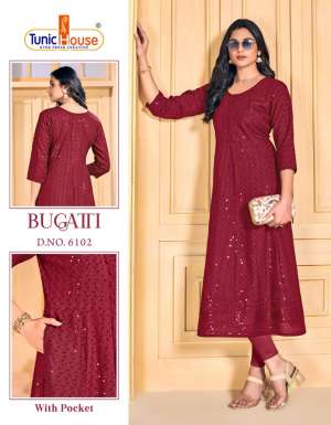 TUNIC HOUSE BUGATTI VISCOSE RAYON CATCHY LOOK ANARKALI KURTI SIZE SET
