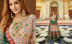 Virasat Presents Padmasundari Readymade Patola Printed Long Gown With Dupatta 
