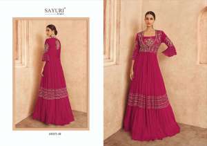 Sayuri Designer Threads Gold Readymade Amazing Long Gown With Designer Shrug