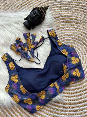 Pure Georgette Crochet With Digital Flower Print Designer Blouse