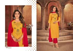 Kalaroop Present Jigni Stone Embroidered Work Kurti With Pant And Dupatta