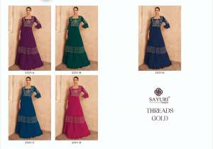 Sayuri Designer Threads Gold Readymade Amazing Long Gown With Designer Shrug