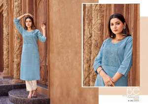 Kalaroop Presents Vanessa Pure Liva Neck Work Kurtis