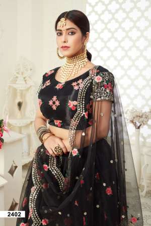 AAWIYA OFFICIAL INAAYAT VOL 12402 BLACK BUTTERFLY NET REGAL LOOK LEHENGA SINGLE