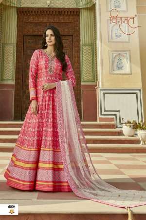 Virasat Presents Padmasundari Readymade Patola Printed Long Gown With Dupatta 