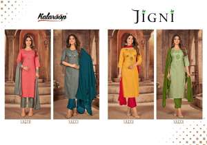 Kalaroop Present Jigni Stone Embroidered Work Kurti With Pant And Dupatta