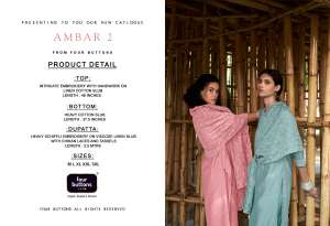 FOUR BUTTONS AMBAR 2 LINEN COTTON ATTRCTIVE LOOK TOP BOTTOM WITH DUPATTA 
