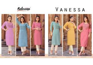 Kalaroop Presents Vanessa Pure Liva Neck Work Kurtis
