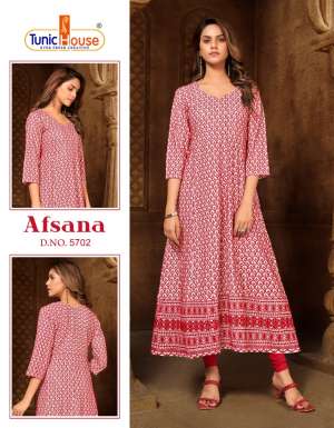 TUNIC HOUSE AFSANA VISCOSE INNOVATIVE LOOK ANARKALI KURTI SIZE SET