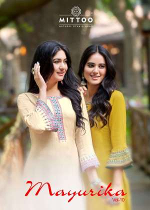 Mittoo Presents Mayurika Vol-10 Amazing Work Readymade Kurti Catalog  