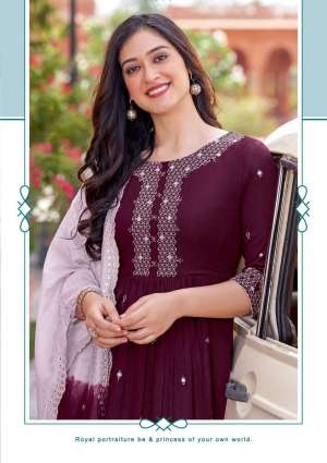 Mittoo Present Antra Fancy 3pcs Set Nayra Cut Kurti With Pant And Chanderi Dupatta Catalog
