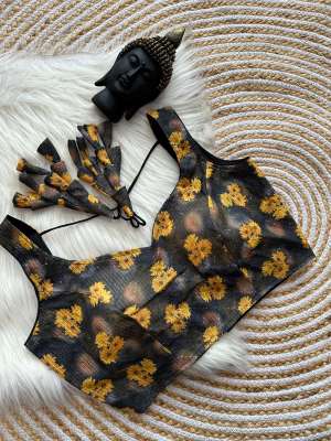 Pure Georgette Crochet With Digital Flower Print Designer Blouse