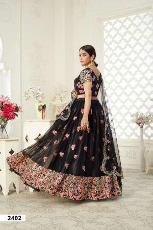 AAWIYA OFFICIAL INAAYAT VOL 12402 BLACK BUTTERFLY NET REGAL LOOK LEHENGA SINGLE