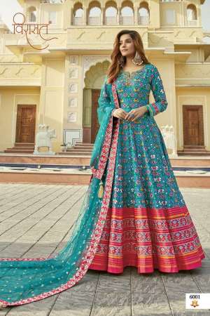 Virasat Presents Padmasundari Readymade Patola Printed Long Gown With Dupatta 