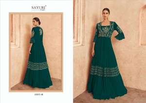 Sayuri Designer Threads Gold Readymade Amazing Long Gown With Designer Shrug