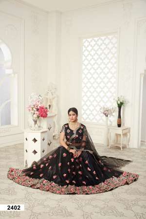 AAWIYA OFFICIAL INAAYAT VOL 12402 BLACK BUTTERFLY NET REGAL LOOK LEHENGA SINGLE