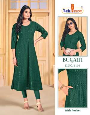 TUNIC HOUSE BUGATTI VISCOSE RAYON CATCHY LOOK ANARKALI KURTI SIZE SET