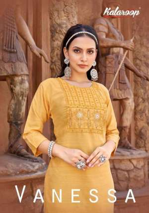 Kalaroop Presents Vanessa Pure Liva Neck Work Kurtis