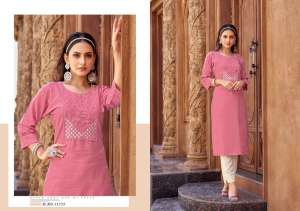 Kalaroop Presents Vanessa Pure Liva Neck Work Kurtis
