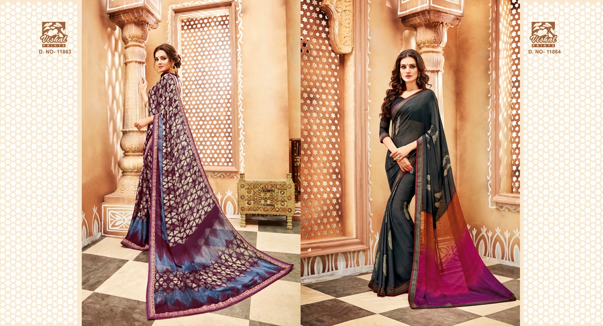 VISHAL PRINTS PRESENT VANAJA 46665-46670 FANCY RESHAM WORK SAREE CATALOG  WHOLESALER AND EXPORTER IN SURAT